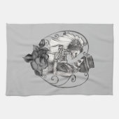 スケルトン愛カップル結婚ダンス任意の色 キッチンタオル (横)