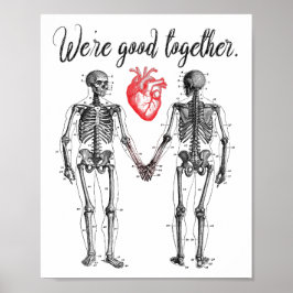 スケルトン手とハートバレンタイン ポスター