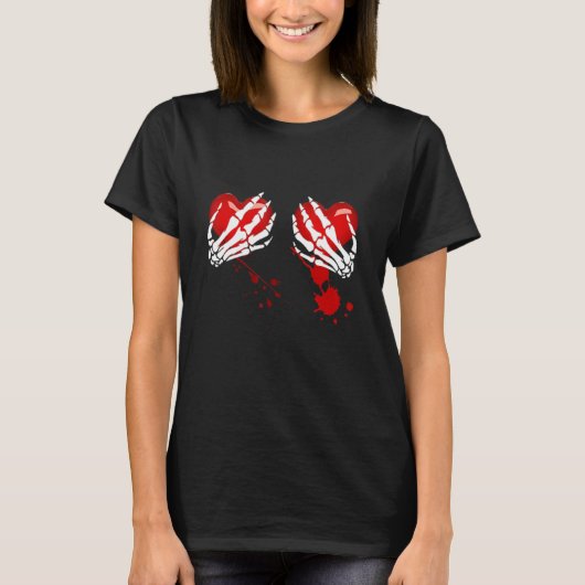 スケルトン手オン出血ハート Tシャツ (正面)