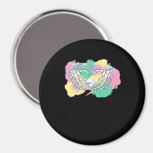 スケルトン手ハートと抽象芸術カラーの背景 マグネット (正面/裏面)