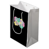 スケルトン手ハートと抽象芸術カラーの背景 ミディアムペーパーバッグ (正面アングル)