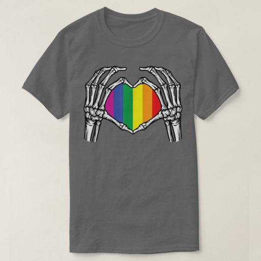 スケルトン手ハートサイン骨コスチュームおもしろいLGBT Tシャツ (デザイン正面)