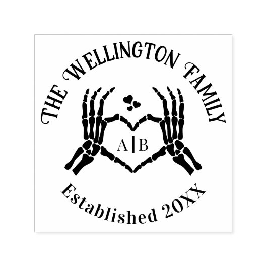 スケルトン手ハート記号#1Pファミリ名日付セット セルフインキングスタンプ (デザイン)