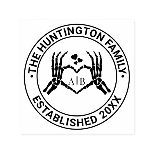 スケルトン手ハート記号#1Rファミリ名日付セット セルフインキングスタンプ (デザイン)