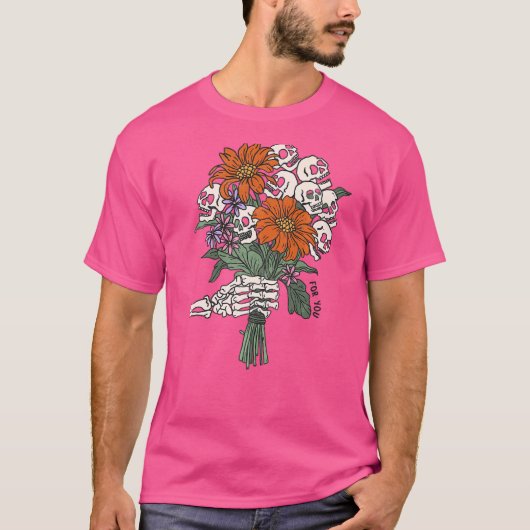 スケルトン手不気味フローラスカル衣装ハロウィー Tシャツ (正面)
