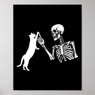スケルトン手遊の猫おもしろいハロウィーンの衣装Sk ポスター