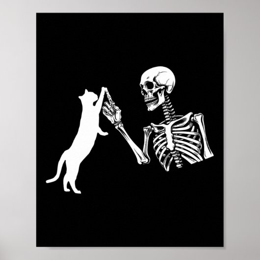 スケルトン手遊の猫おもしろいハロウィーンの衣装Sk ポスター (正面)