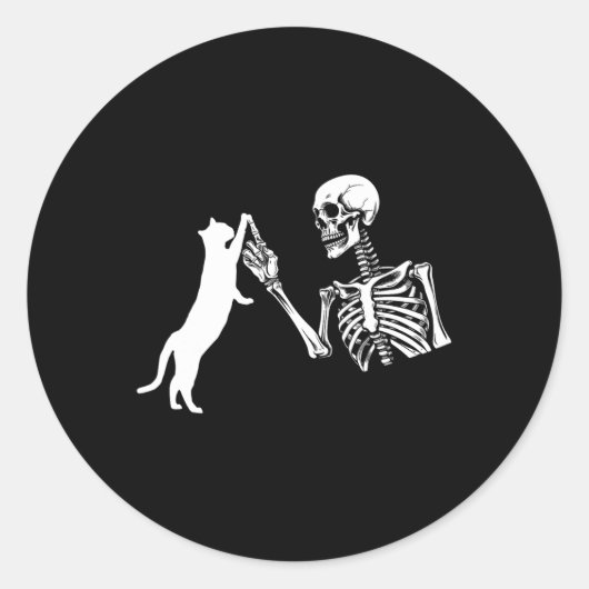 スケルトン手遊の猫の面白いハロウィーンの衣装 ラウンドシール (正面)