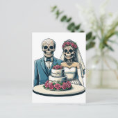 スケルトン新郎新婦の死んだ芸術の結婚式の日 ポストカード (スタンド正面)