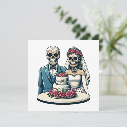 スケルトン新郎新婦の死んだ芸術の結婚式の日 招待状 (スタンド正面)