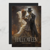 スケルトン新郎新婦カップル大人ハローウィンパーティ 招待状 (正面/裏面)