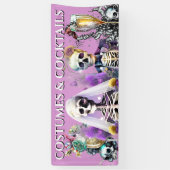 スケルトン新郎新婦ゴシックパープル結婚のカクテル 横断幕 (縦)