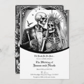 スケルトン新郎新婦白黒ヴィンテージウェディング 招待状 (正面/裏面)