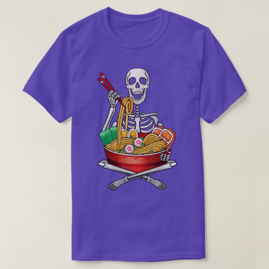スケルトン日本のアニメ食ラーメン好き Tシャツ (デザイン正面)