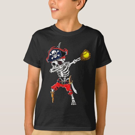 スケルトン海賊&;ソフトボールのハロウィンコスト tシャツ (正面)