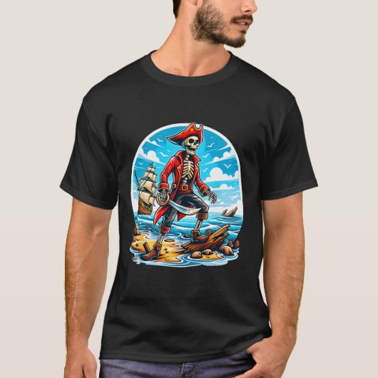 スケルトン海賊Tシャツ 骸骨 ハロウィン スケルトン海賊 Tシャツ (正面)