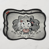 スケルトン灰色の黒と白のハート結婚式招待 招待状 (正面/裏面)