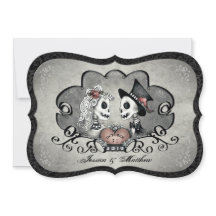 スケルトン灰色の黒と白のハート結婚式招待