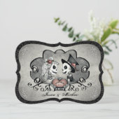 スケルトン灰色の黒と白のハート結婚式招待 招待状 (スタンド正面)