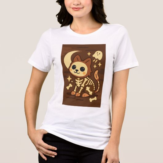 スケルトン猫と幽霊のTシャツ トライブレンドＴシャツ (正面)