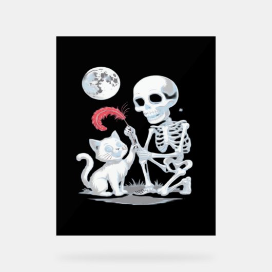 スケルトン猫ハロウィンおもしろいキュート不気味エッセンシャル アクリルサイン (正面)