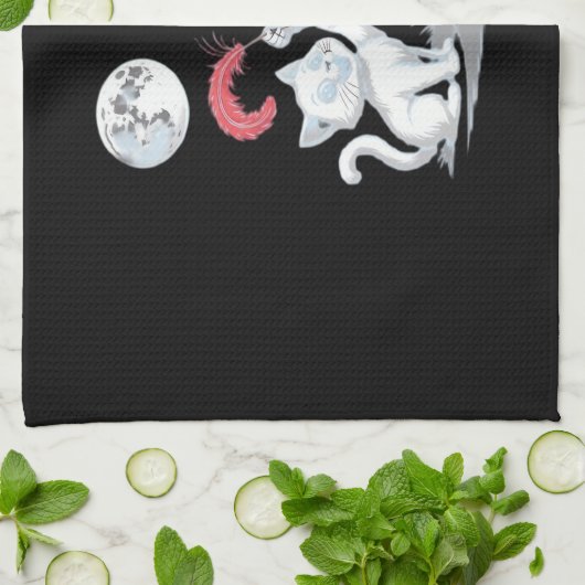 スケルトン猫ハロウィンおもしろいキュート不気味エッセンシャル キッチンタオル (折り畳み)