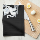 スケルトン猫ハロウィンおもしろいキュート不気味エッセンシャル キッチンタオル (四つ折り)