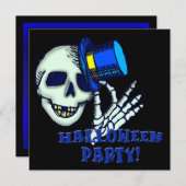 スケルトン着用ハットハローウィンパーティ招待状 招待状 (正面/裏面)