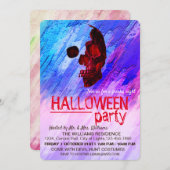 スケルトン紫色彩の鮮やかハロワンウォーターカラーアート 招待状 (正面/裏面)