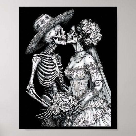 スケルトン結婚の新郎新婦の日死んだハロウィー ポスター (正面)