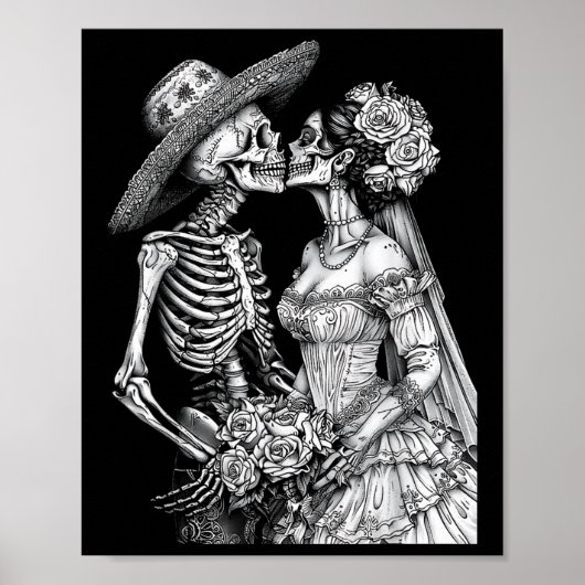 スケルトン結婚の新郎新婦の日死んだハロウィー ポスター (正面)