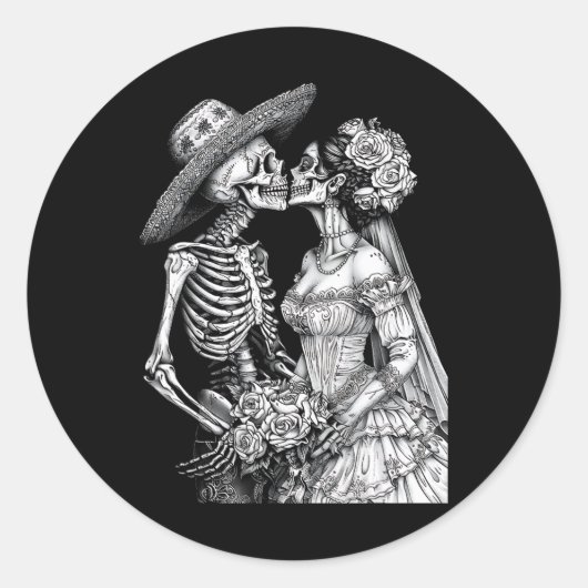 スケルトン結婚の新郎新婦の日死んだハロウィー ラウンドシール (正面)