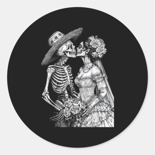 スケルトン結婚の新郎新婦の日死んだハロウィー ラウンドシール (正面)