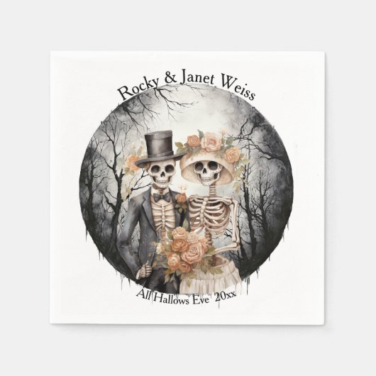 スケルトン結婚カップル スタンダードカクテルナプキン (正面)
