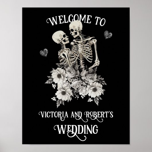スケルトン結婚夫婦の結婚歓迎サイン ポスター (正面)