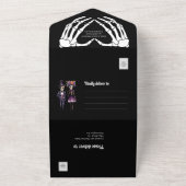 スケルトン結婚式招待状すべて1つの黒 オールインワン招待状 (外側)