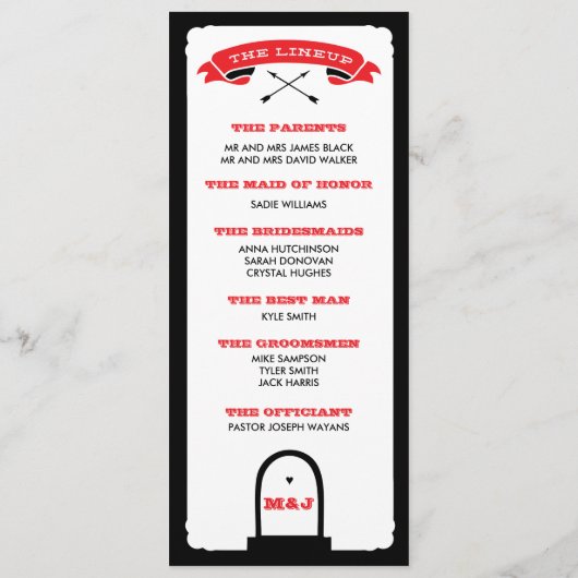 スケルトン結婚式 プログラム – 黒と赤 (裏面)