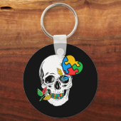 スケルトン自閉症意識スカルバラ自閉症パズル キーホルダー (正面)