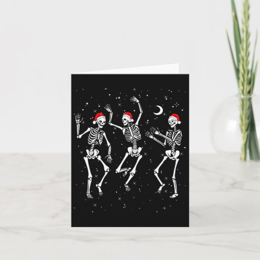 スケルトン踊りとクリスマス帽子 – おもしろいクリスマス カード (正面)