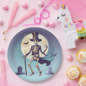 スケルトン踊りアンダーザムーンハロウィーン ペーパープレート (パーティー)