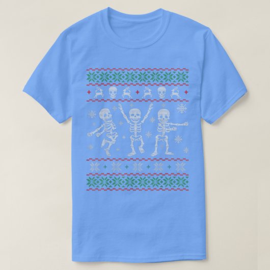 スケルトン踊り醜いクリスマスセーターのスケルトン  Tシャツ (デザイン正面)