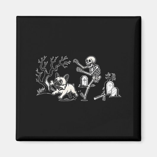 スケルトン追フランスのいかけブルドッグハロウィーンドッグママ マグネット (正面)