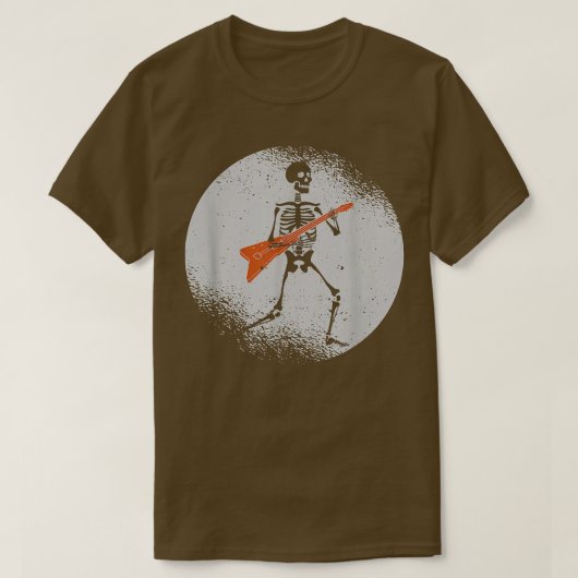 スケルトン遊ズギターロックムーンハロウィーン音楽 Tシャツ (デザイン正面)