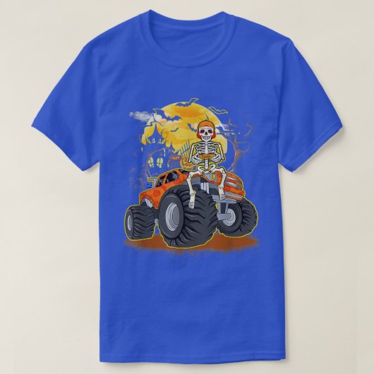 スケルトン遊ズゲームモンスタートラックおもしろいハロウィー Tシャツ (デザイン正面)