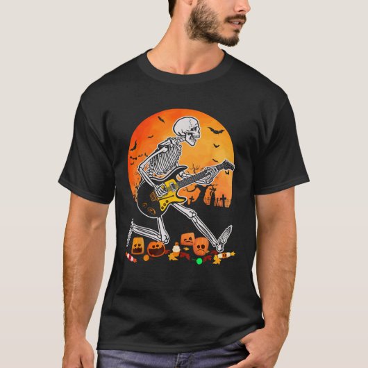スケルトン遊ズバスギターハロウィーン電気Ac Tシャツ (正面)