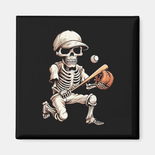 スケルトン遊ズベースボールハロウィーンスカル恋人 マグネット (正面)