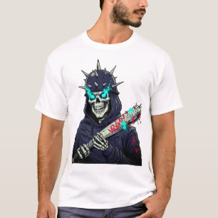 スケルトン野球こうもりアート不気味 – スポーツプリント Tシャツ