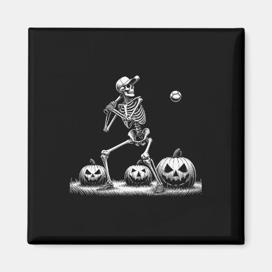スケルトン野球選手ハロウィーンメンズウォメンズキッド マグネット (正面)
