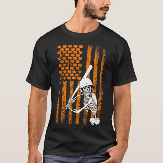スケルトン野球選手ファンスケルトンハロウィンバ Tシャツ (正面)