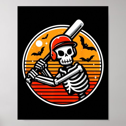 スケルトン野球選手ボーイズキッズ面白いハロウィーン ポスター (正面)